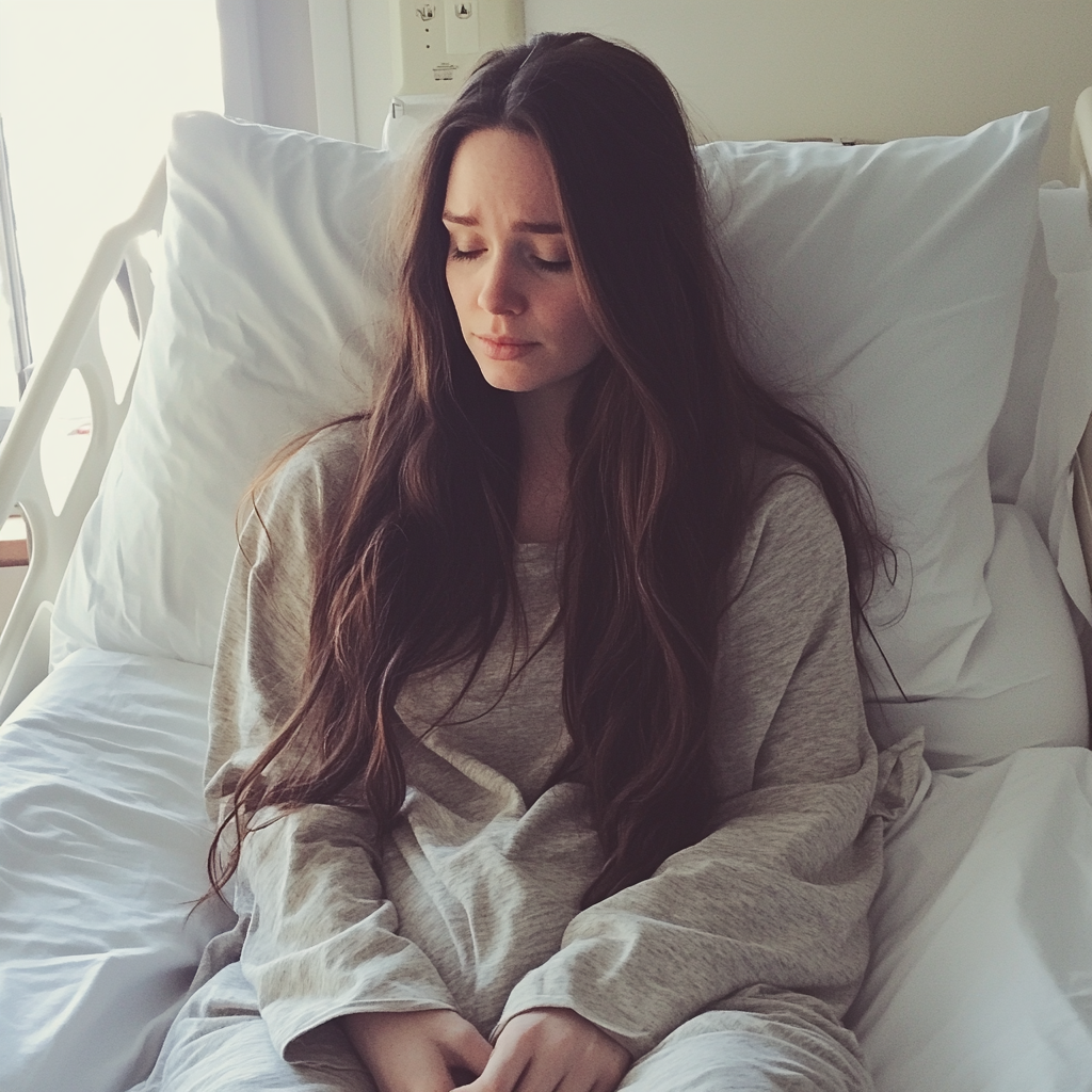 Une femme bouleversée dans un lit d'hôpital | Source : Midjourney