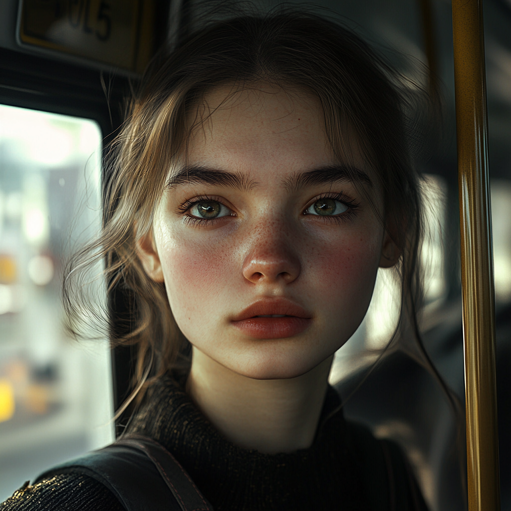 Une fille debout dans un bus | Source : Midjourney