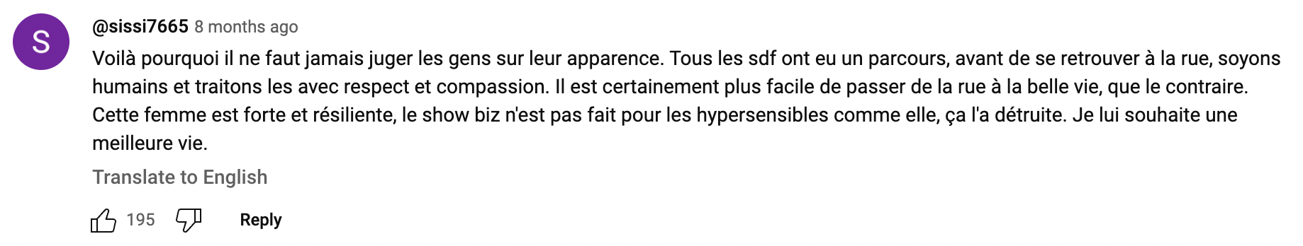 Commentaire d'un internaute sur l'apparence de Mallaury Nataf