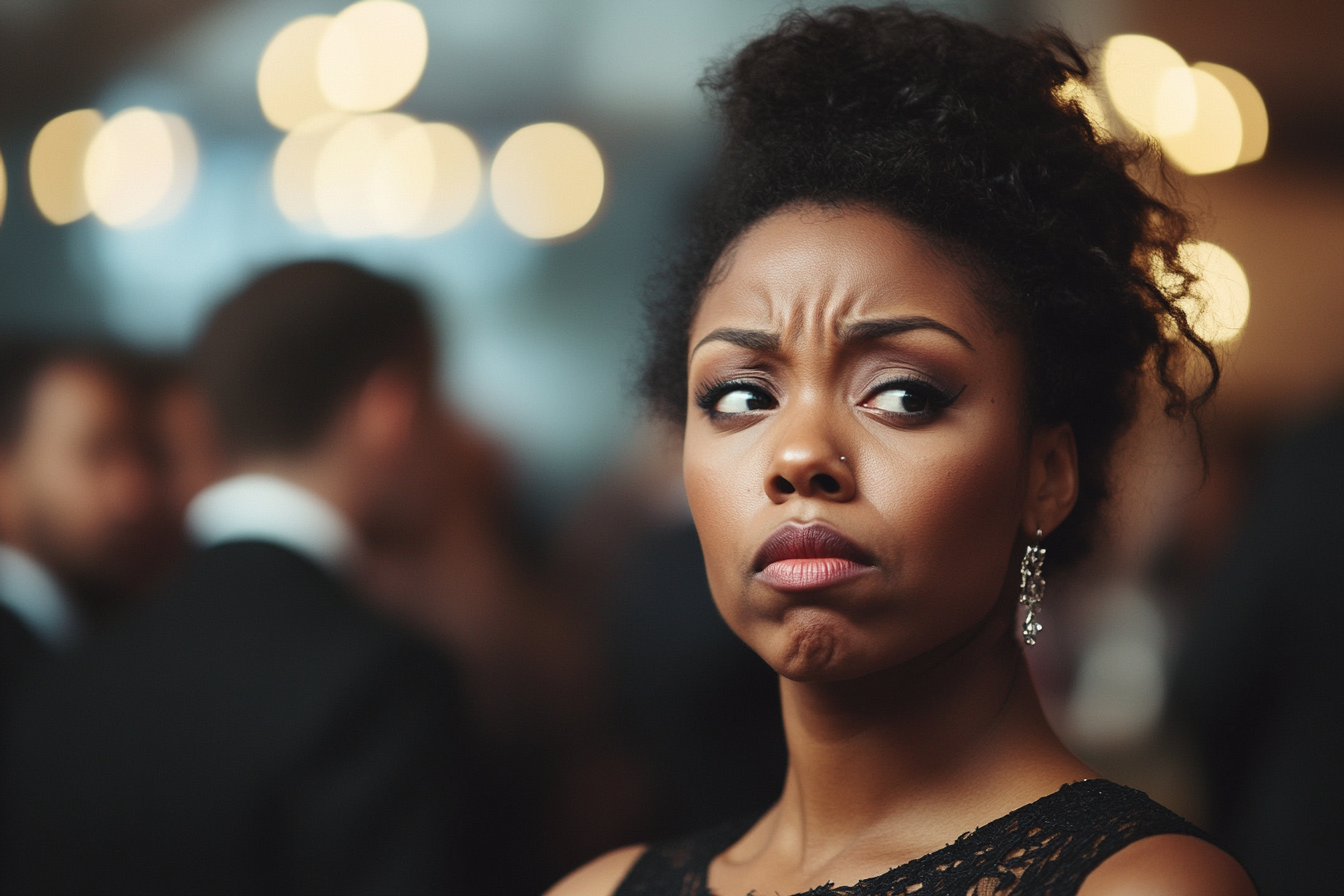 Une femme qui fronce les sourcils lors d'une fête de travail | Source : Midjourney