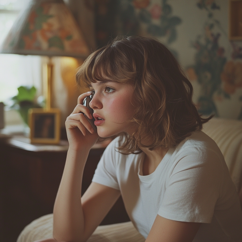 Une femme déconcertée sur son téléphone | Source : Midjourney