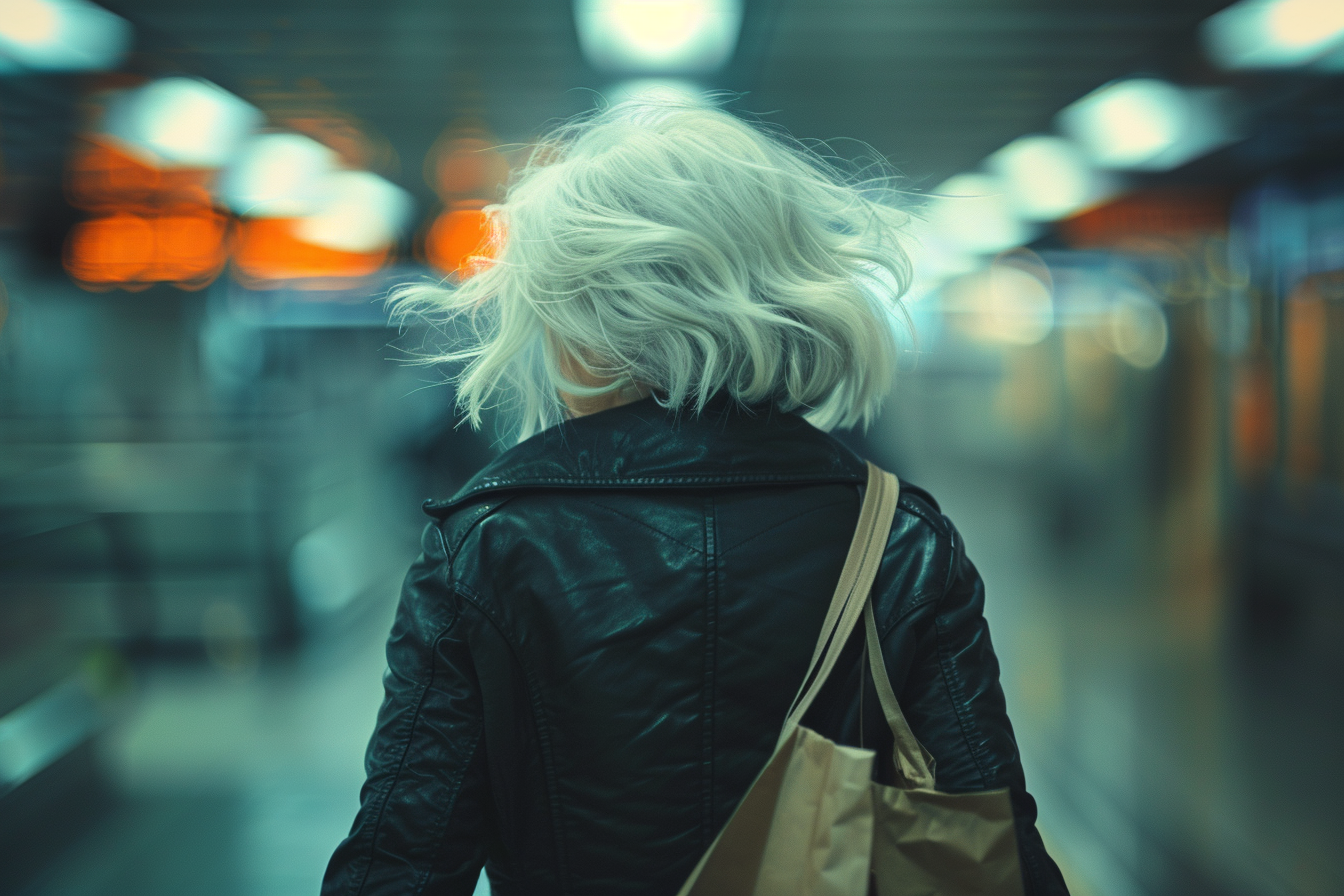 Une femme qui se précipite hors d'un supermarché | Source : Midjourney