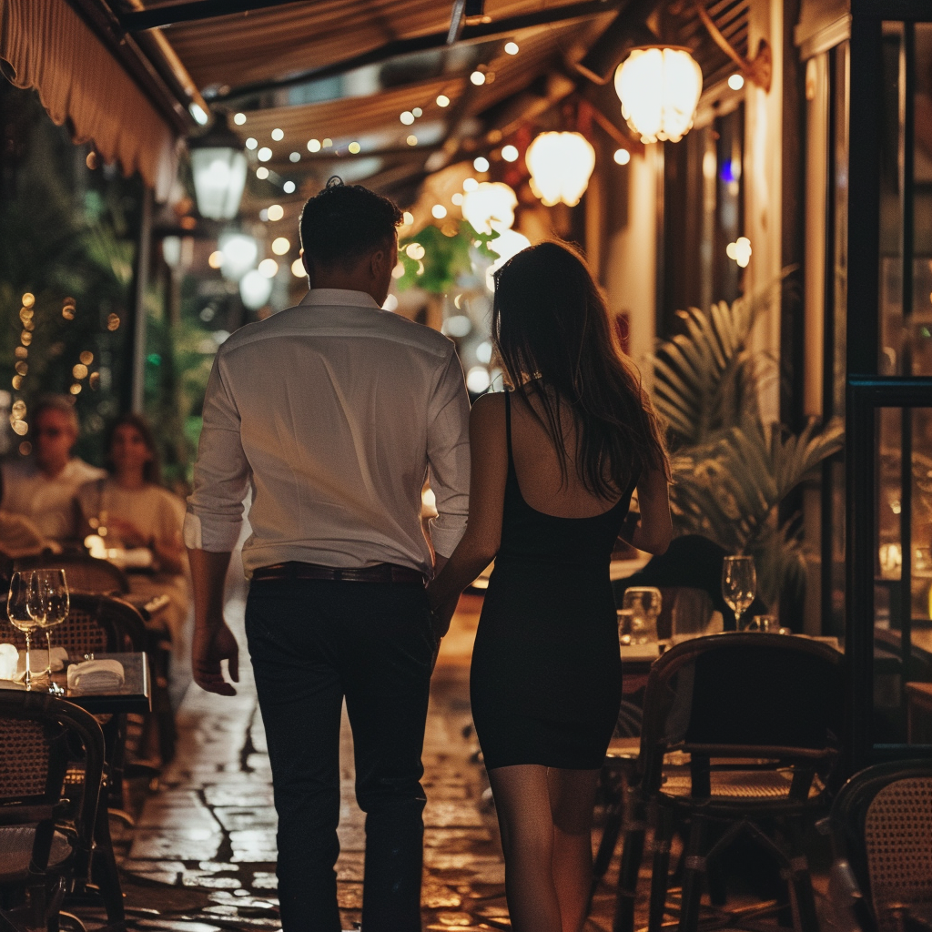 Le couple quittant le restaurant | Source : Midjourney