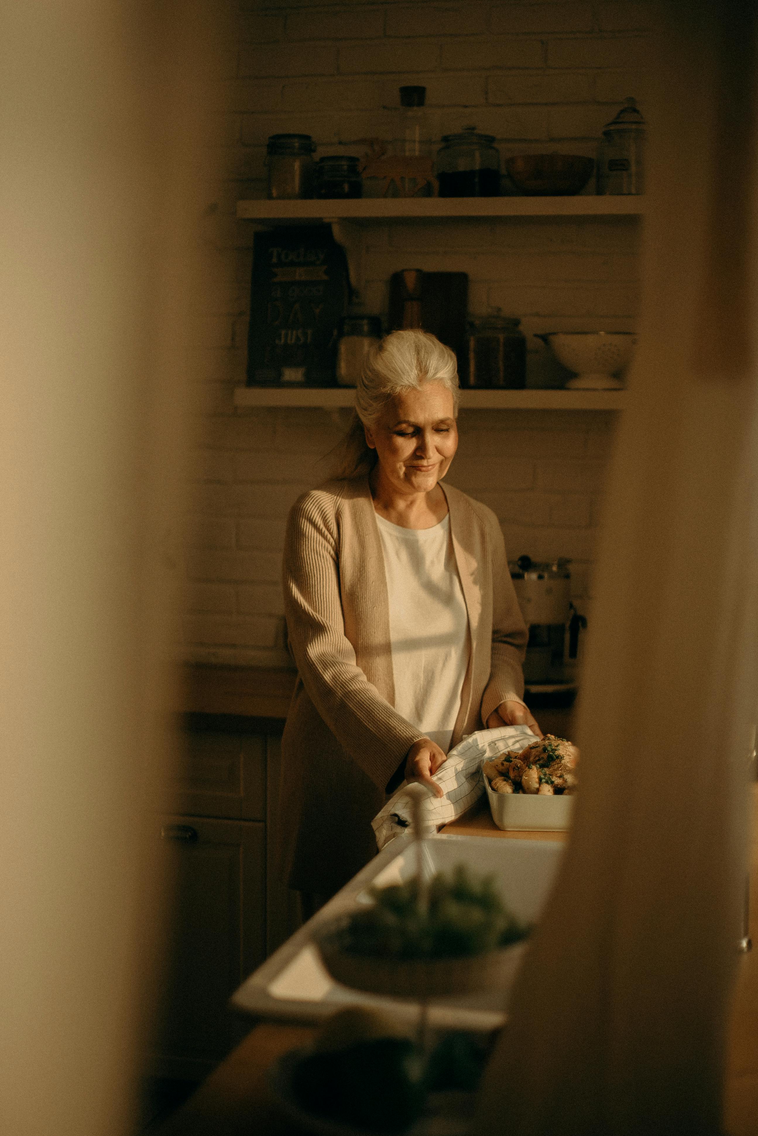 portrait of serious older woman with gray hair