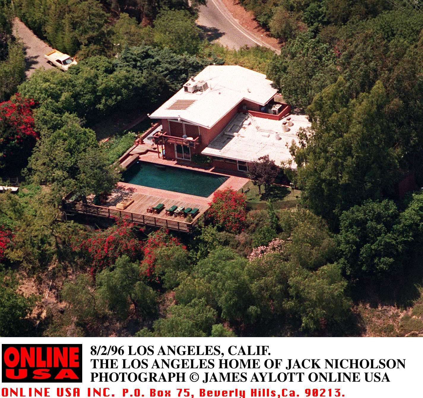 Le manoir de Jack Nicholson dans Mulholland Drive à Los Angeles 1996 | Source : Getty Images