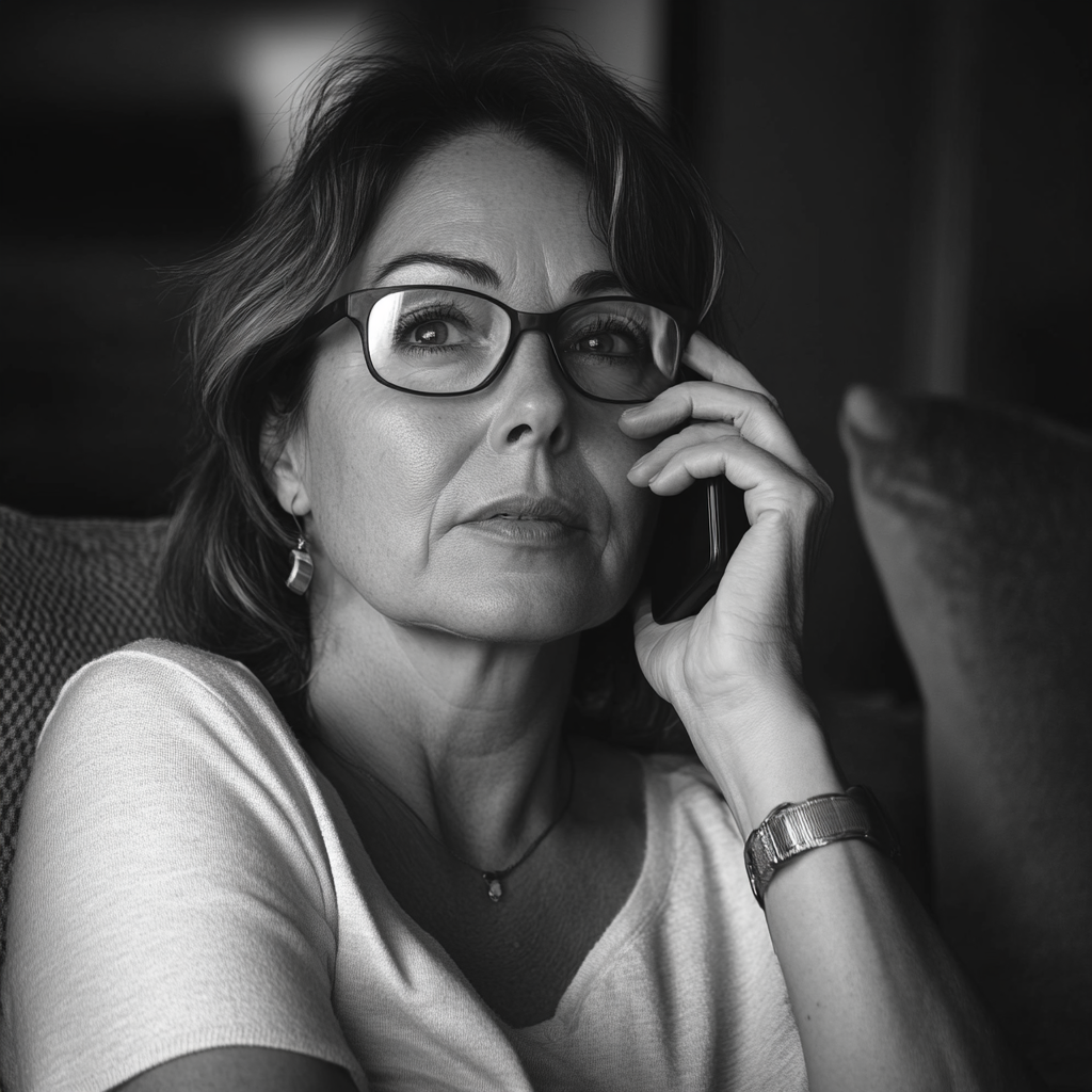 A serious woman talking on the phone | Source: Midjourney