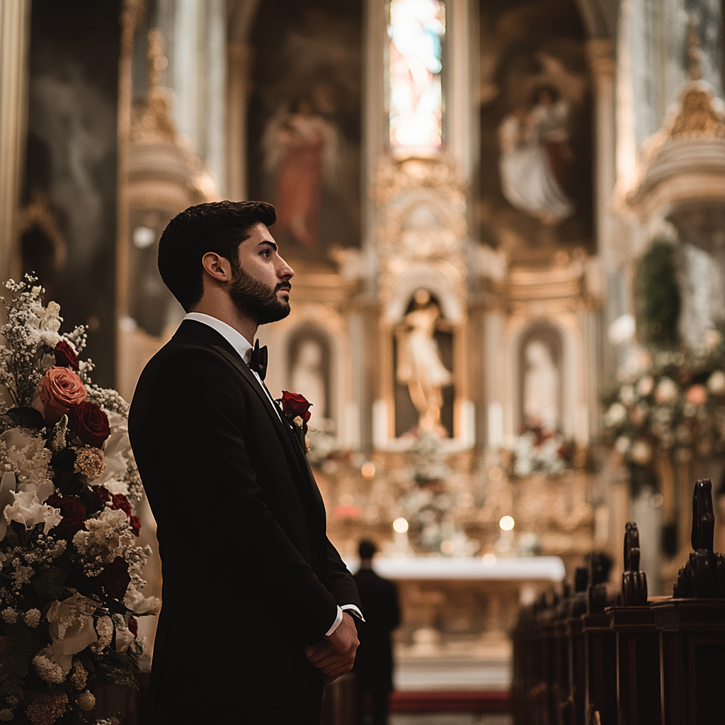 The groom standing at the altar | Source: Midjourney