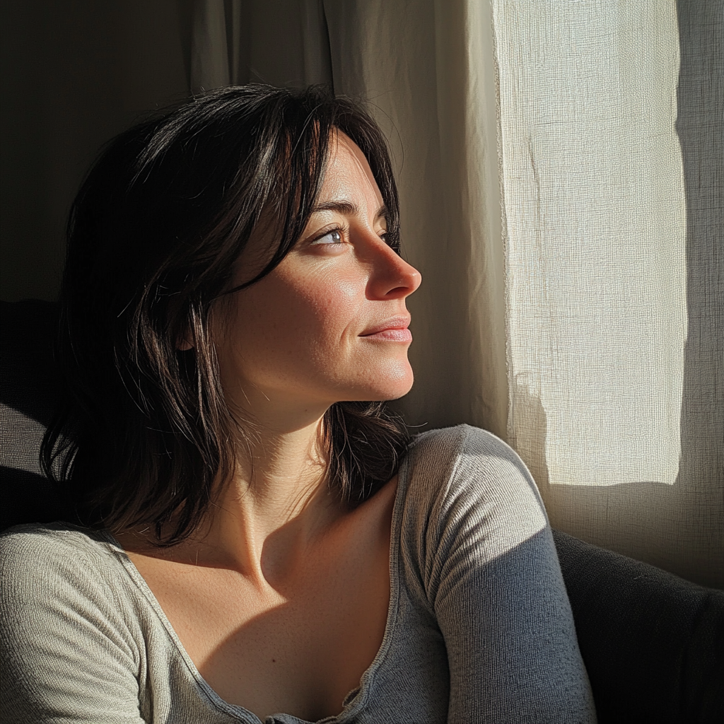 Une femme assise sur un canapé | Source : Midjourney