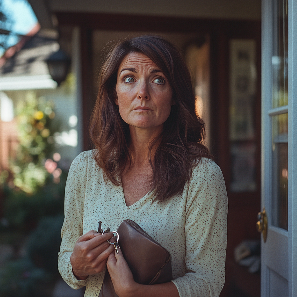 Une femme inquiète tenant les clés de sa voiture et son sac à main | Source : Midjourney