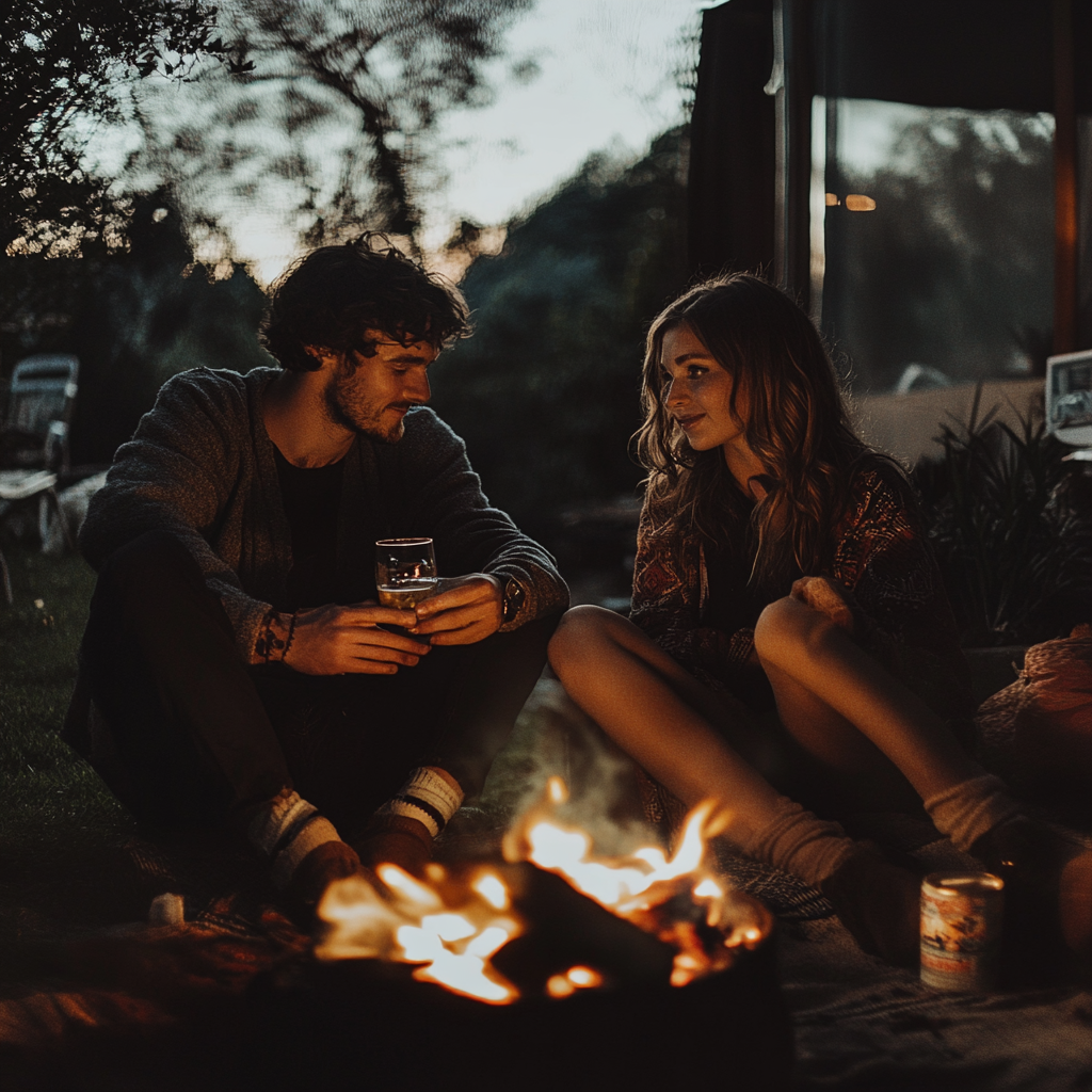 Un couple tisse des liens autour d'un feu de joie | Source : Midjourney