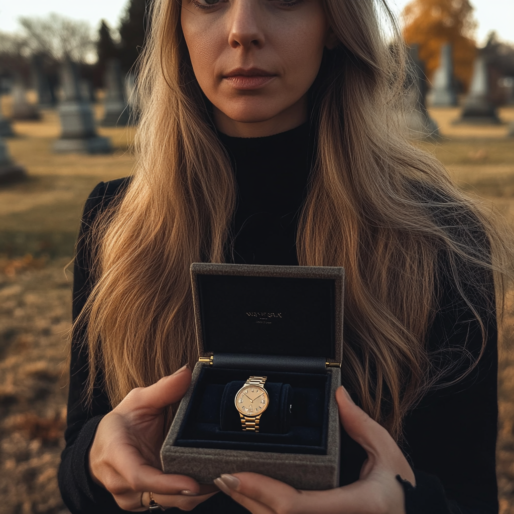 Une femme tenant une montre dans une boîte | Source : Midjourney