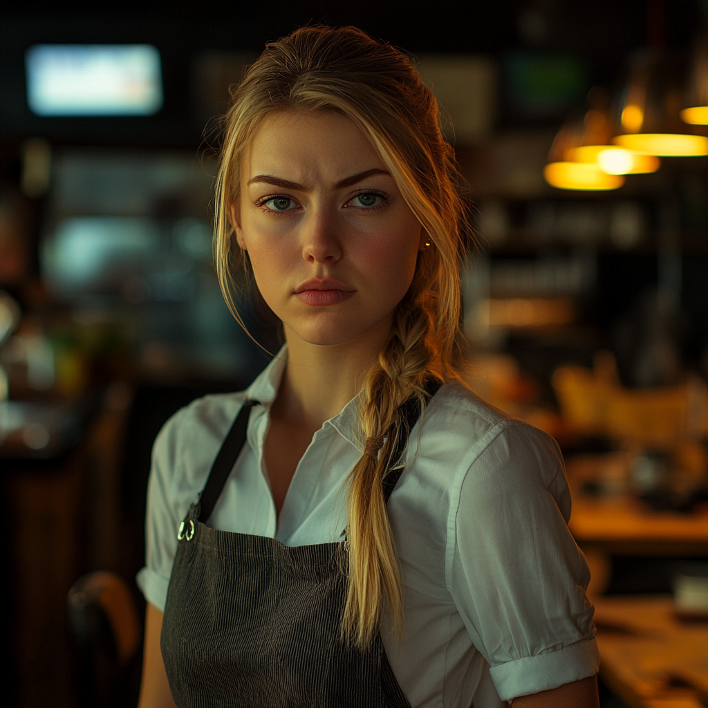 Une serveuse sérieuse dans un restaurant | Source : Midjourney