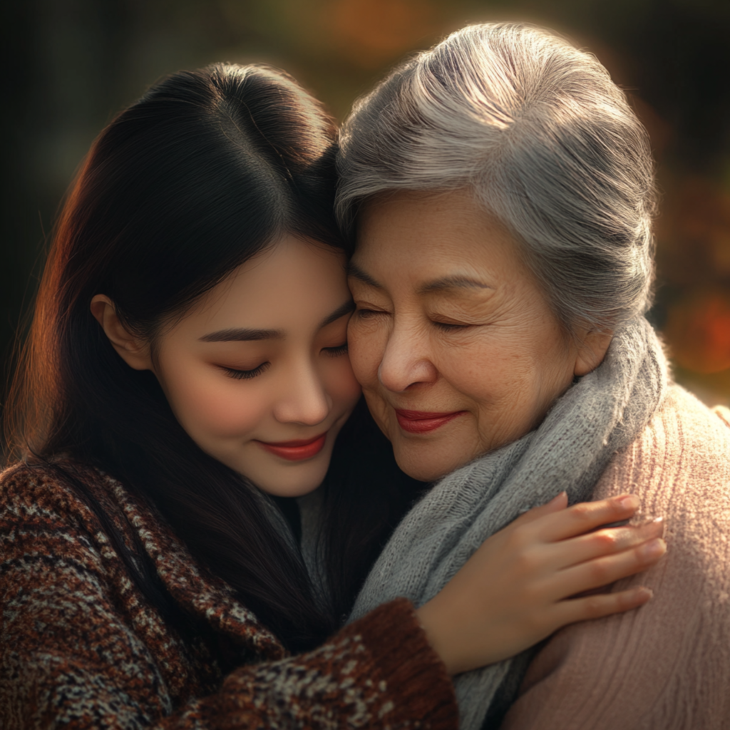 Mère et fille se serrant dans les bras | Source : Midjourney