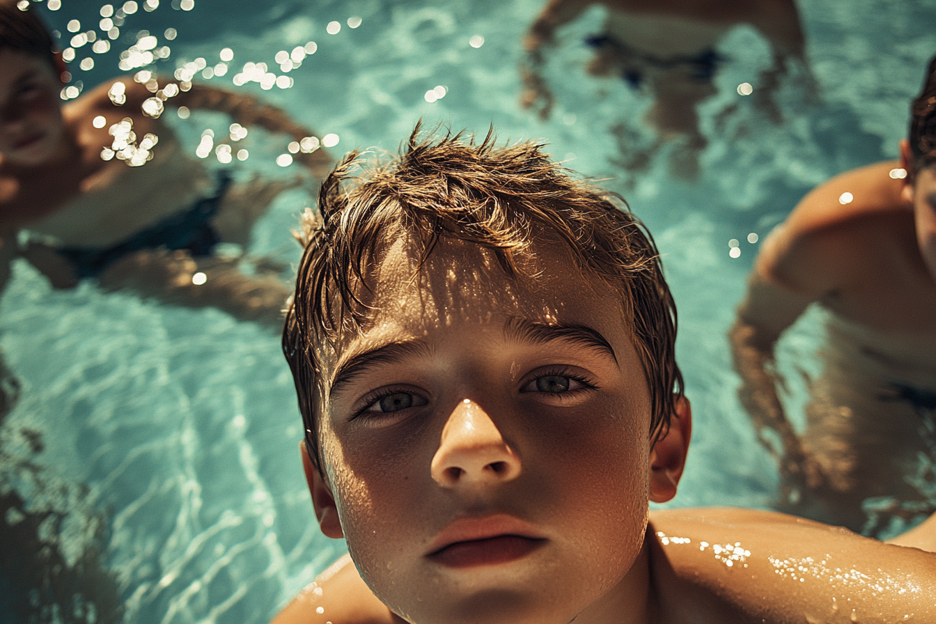 Des enfants au bord de la piscine | Source : Midjourney