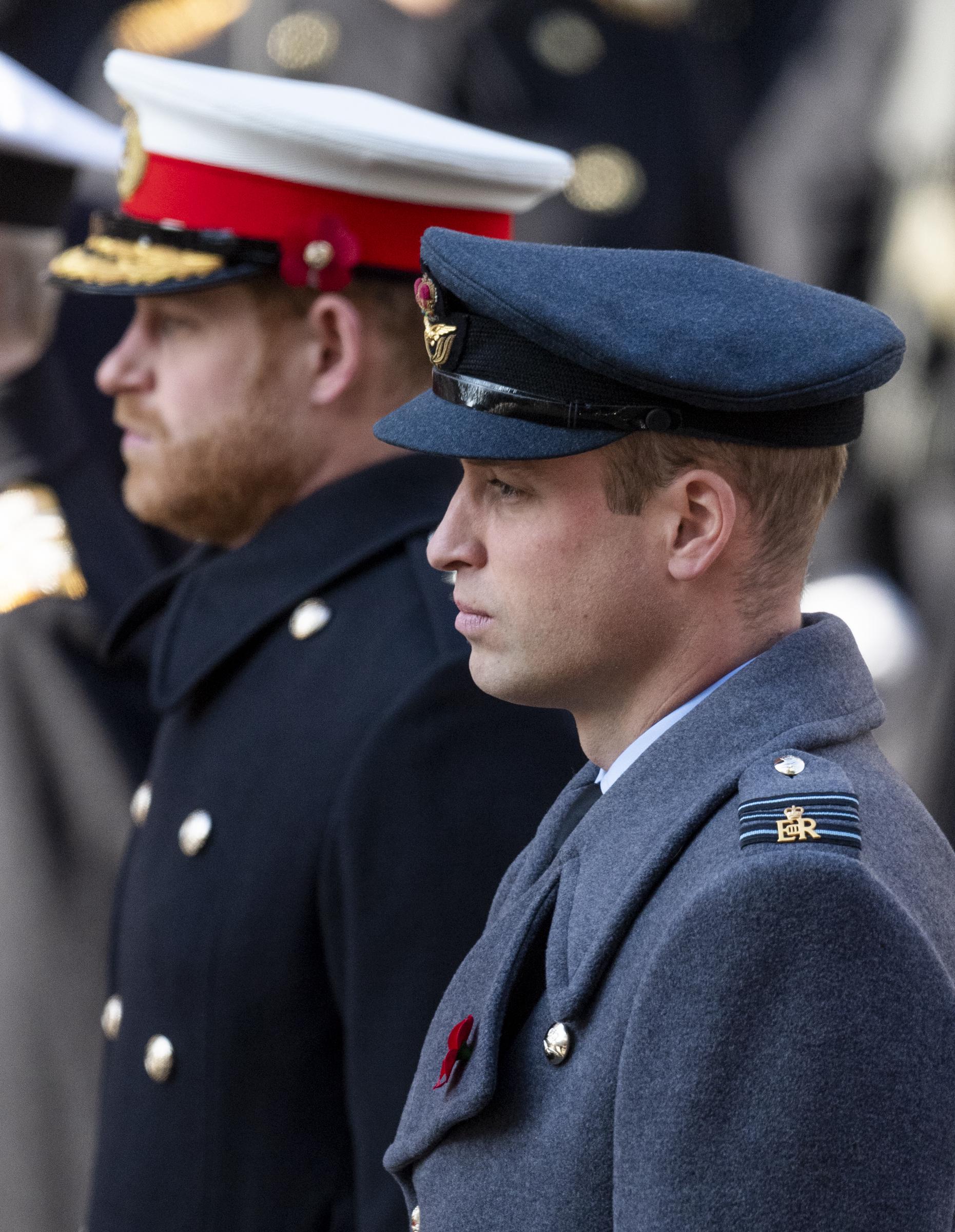 Le prince William et le prince Harry lors de la commémoration annuelle du dimanche du Souvenir au Cénotaphe, le 10 novembre 2019, à Londres, en Angleterre. | Source : Getty Images