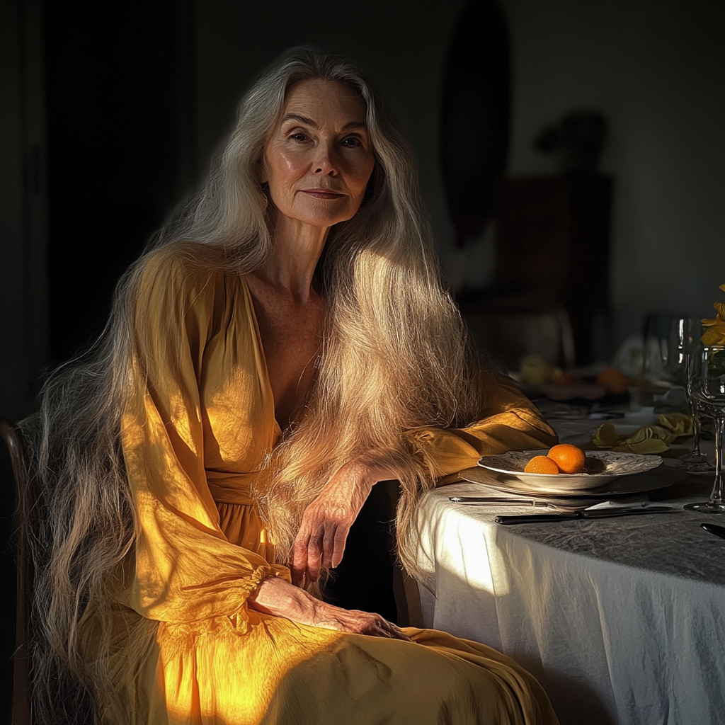 Une femme âgée assise à une table | Source : Midjourney