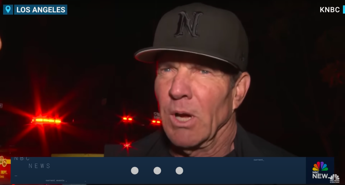 Dennis Quaid s'adressant au journaliste de KNBC Robert Kovacik au sujet des incendies de forêt en Californie, posté le 11 janvier 2025. | Source : YouTube/NBC News