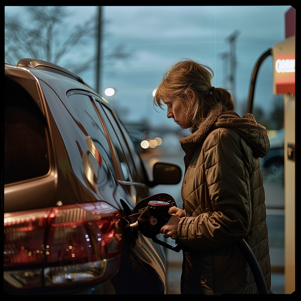 Daina fait le plein de sa voiture | Source : Midjourney