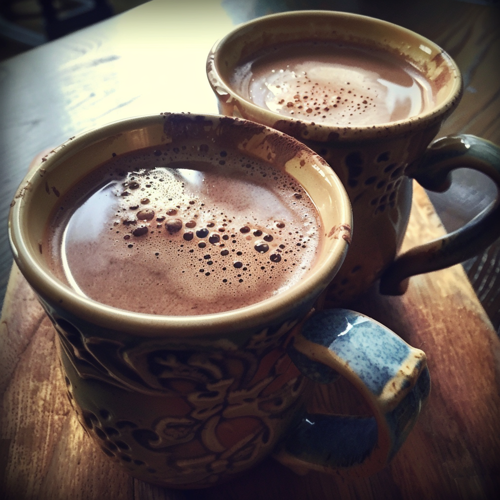 Deux tasses de chocolat chaud | Source : Midjourney