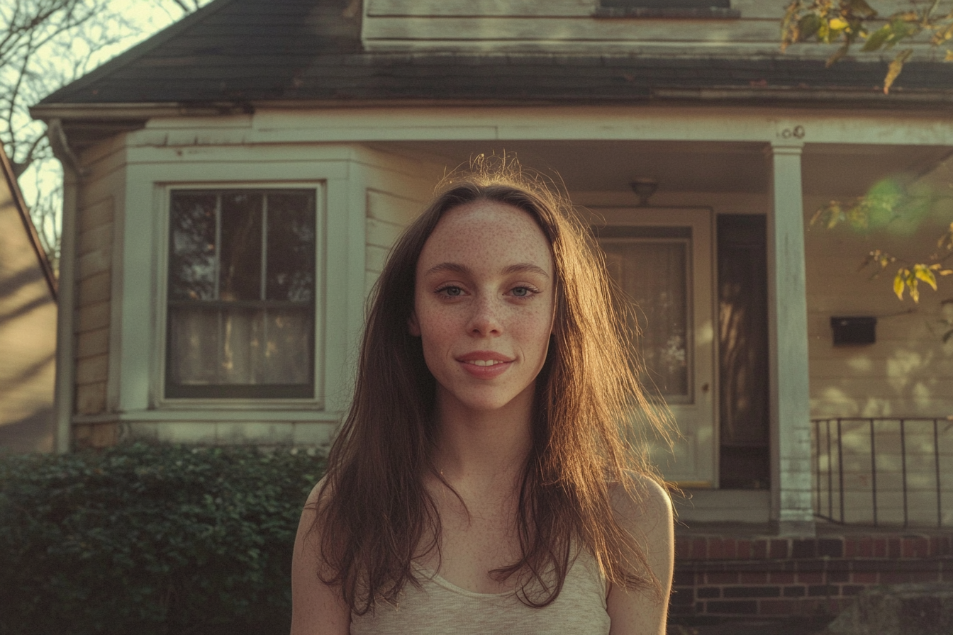 Une femme debout devant sa maison | Source : Midjourney