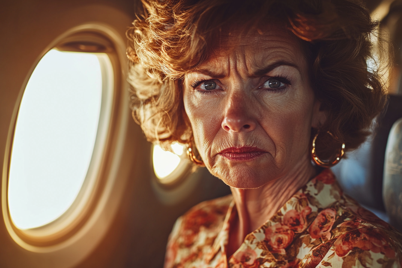 Une femme agacée dans un avion | Source : Midjourney