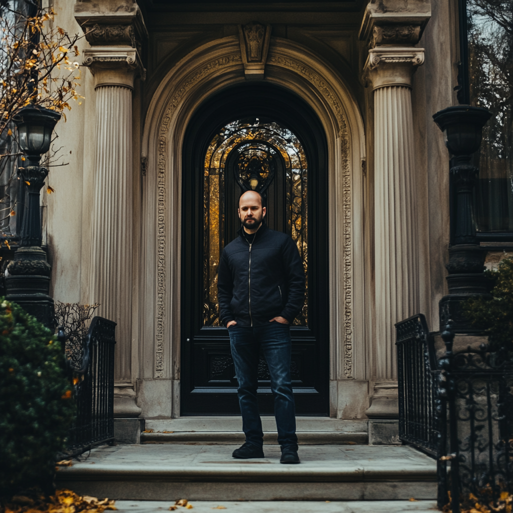 Un homme debout dans l'entrée d'un manoir | Source : Midjourney