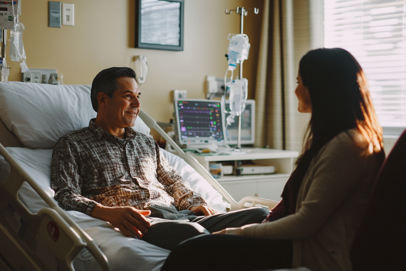 Woman visiting her sick husband in hospital | Source: Midjourney