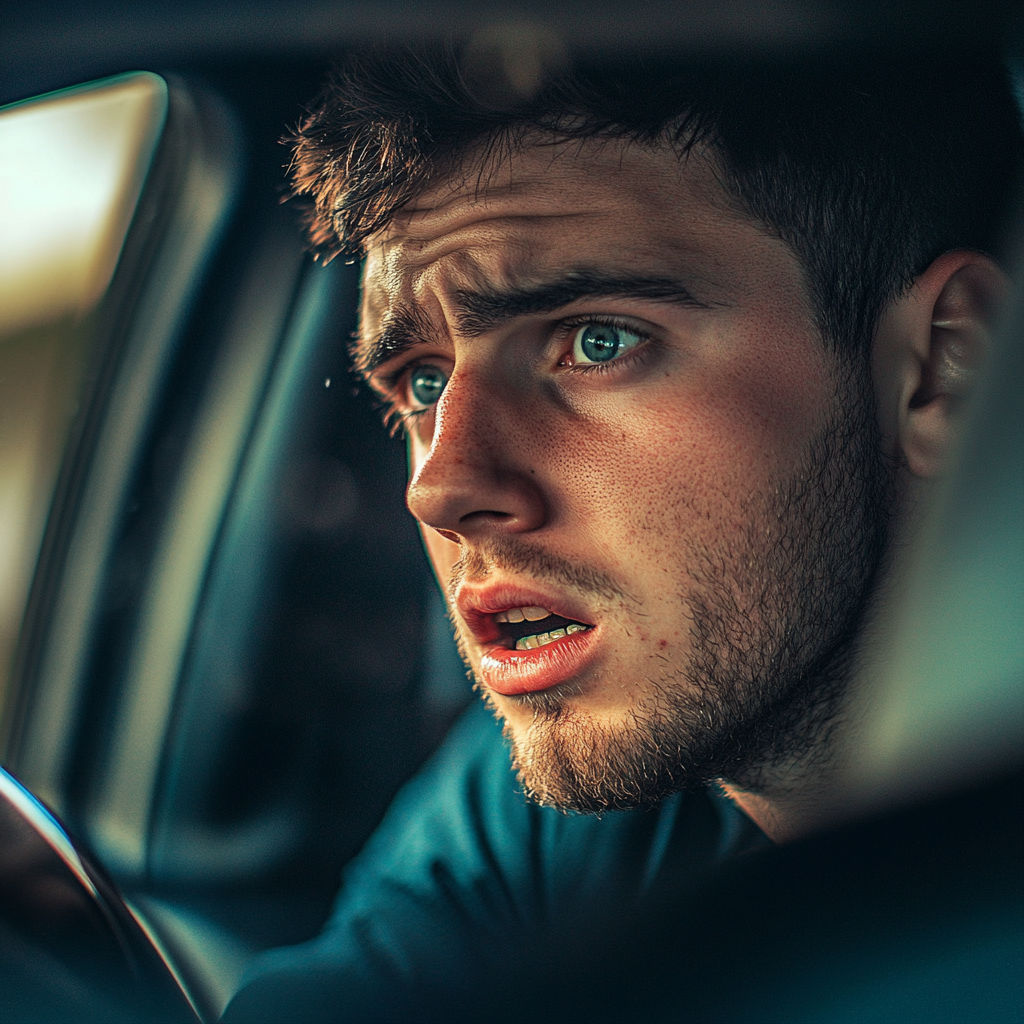 Un homme surpris dans une voiture | Source : Midjourney