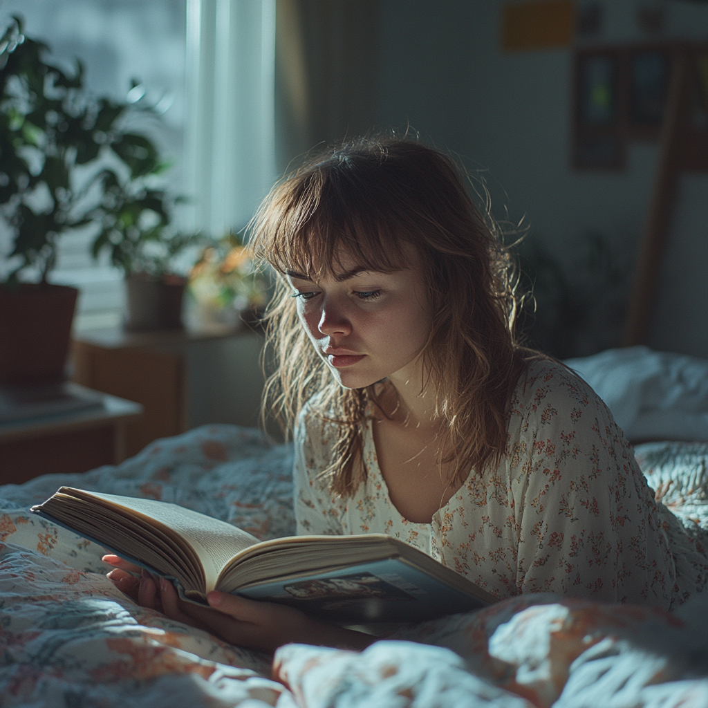 Une femme lisant un livre | Source : Midjourney