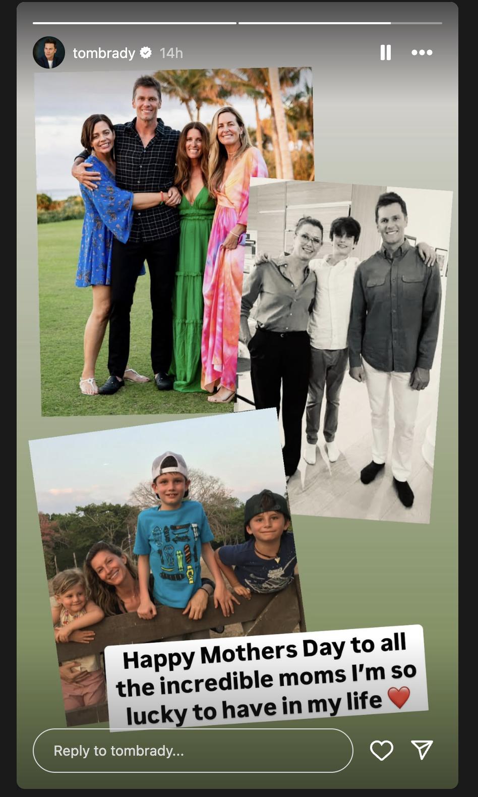 L'hommage de Tom Brady à l'occasion de la fête des mères, tiré de sa Story Instagram, postée le 11 mai 2025. | Source : Instagram/tombrady