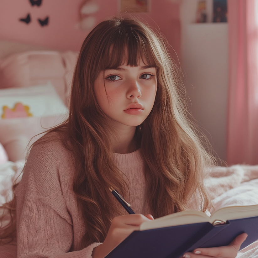 Une adolescente qui écrit dans son journal intime | Source : Midjourney