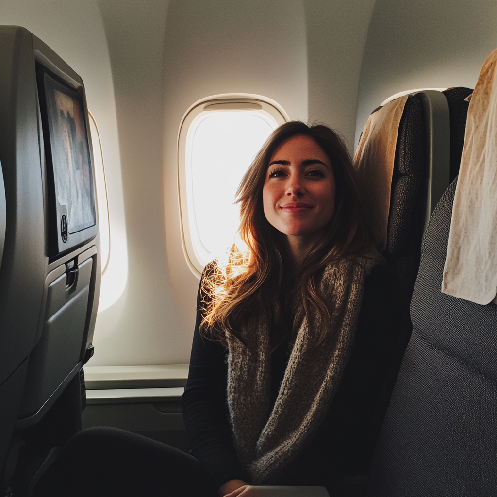 Une femme assise dans un avion | Source : Midjourney