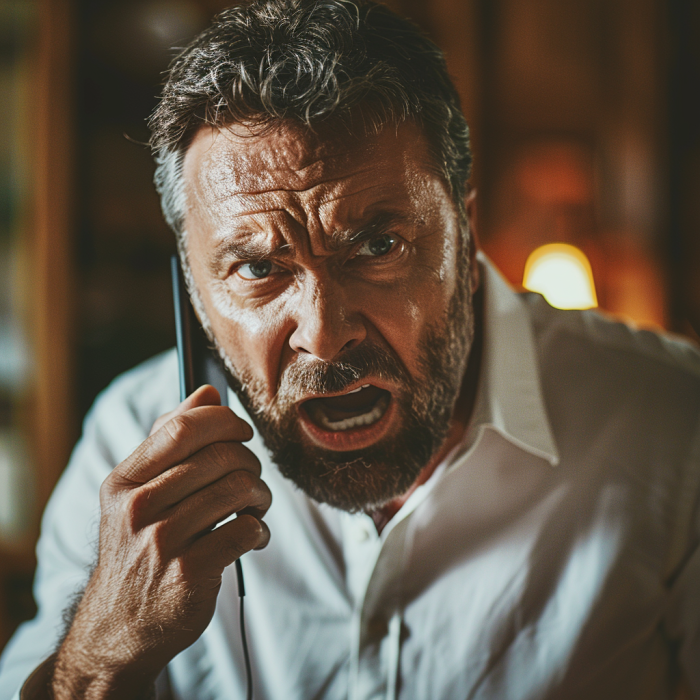 Un homme d'âge moyen en colère qui parle au téléphone | Source : Midjourney