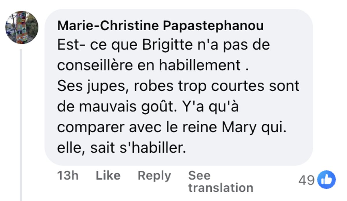 Commentaire d'une internaute sur la tenue de Brigitte Macron | Source : Facebook/Gala