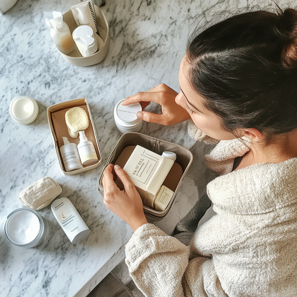 Une femme préparant ses affaires de toilette | Source : Midjourney