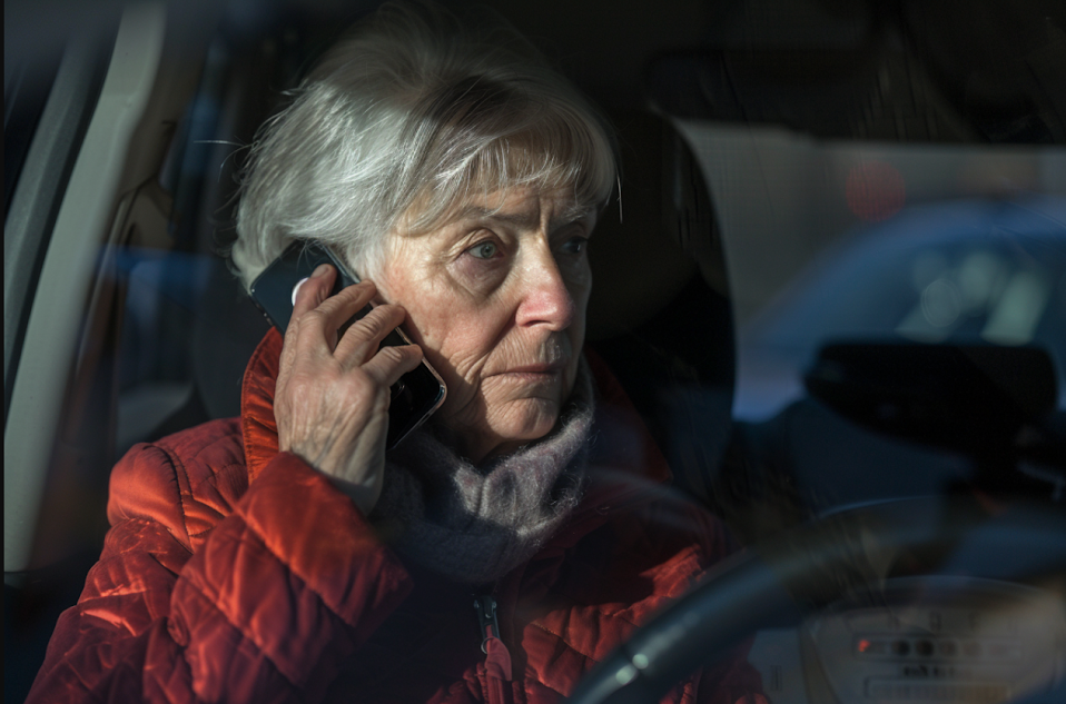 Une femme âgée inquiète qui parle au téléphone | Source : Midjourney