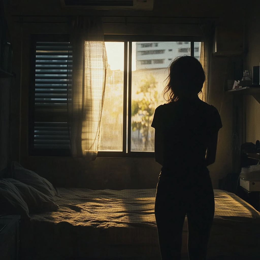 Une femme debout dans une chambre à coucher | Source : Midjourney