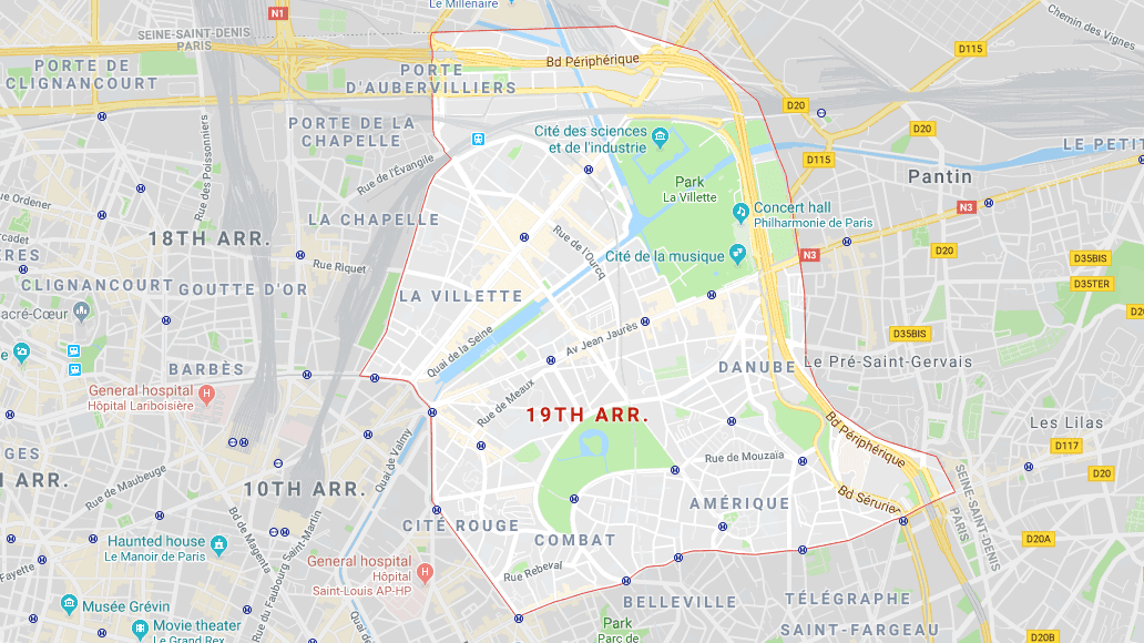 Carte du 19e arrondissement de Paris. | Google Maps