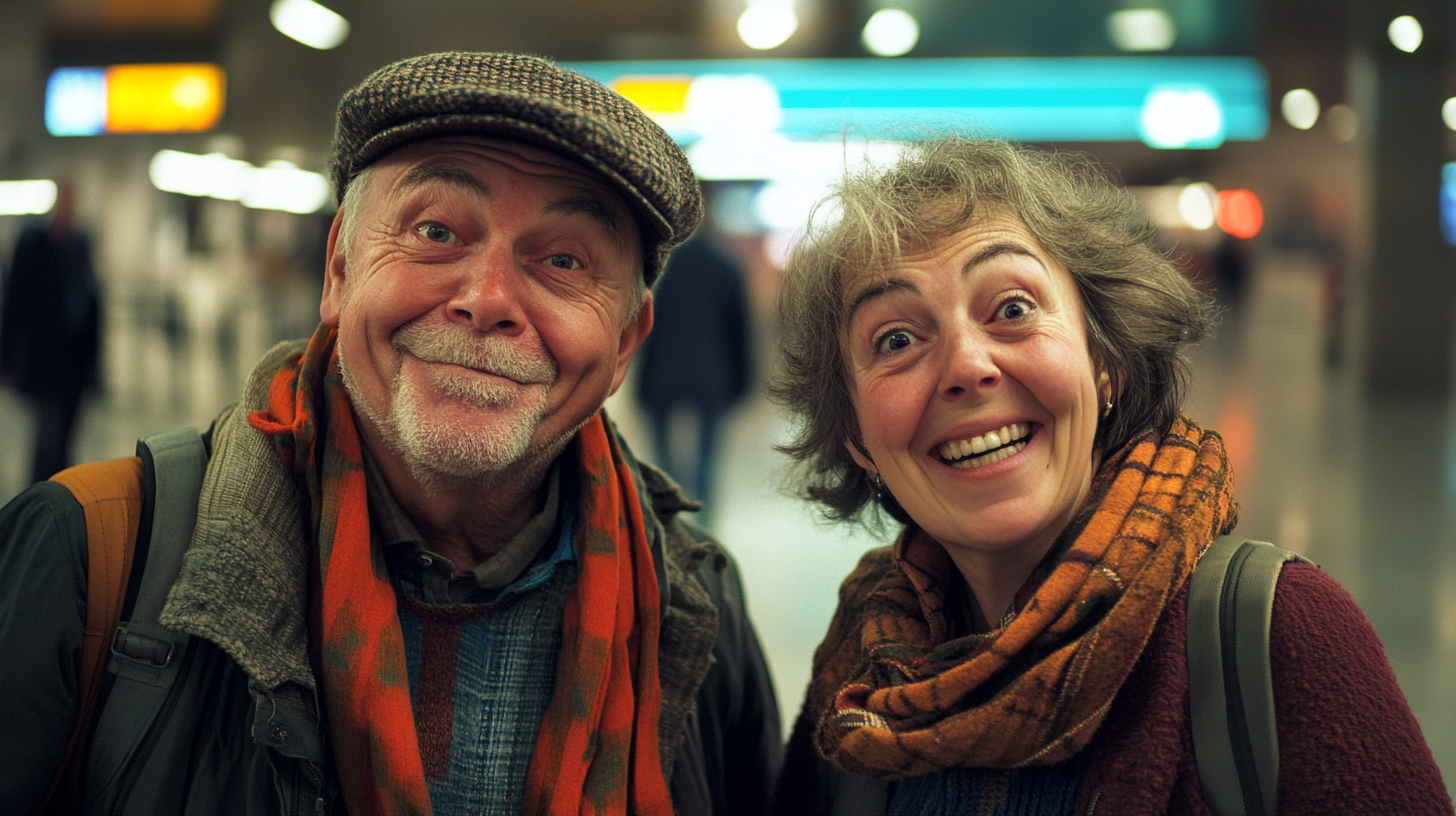 Couple de 50 ans attendant à l'aéroport | Source : Midjourney