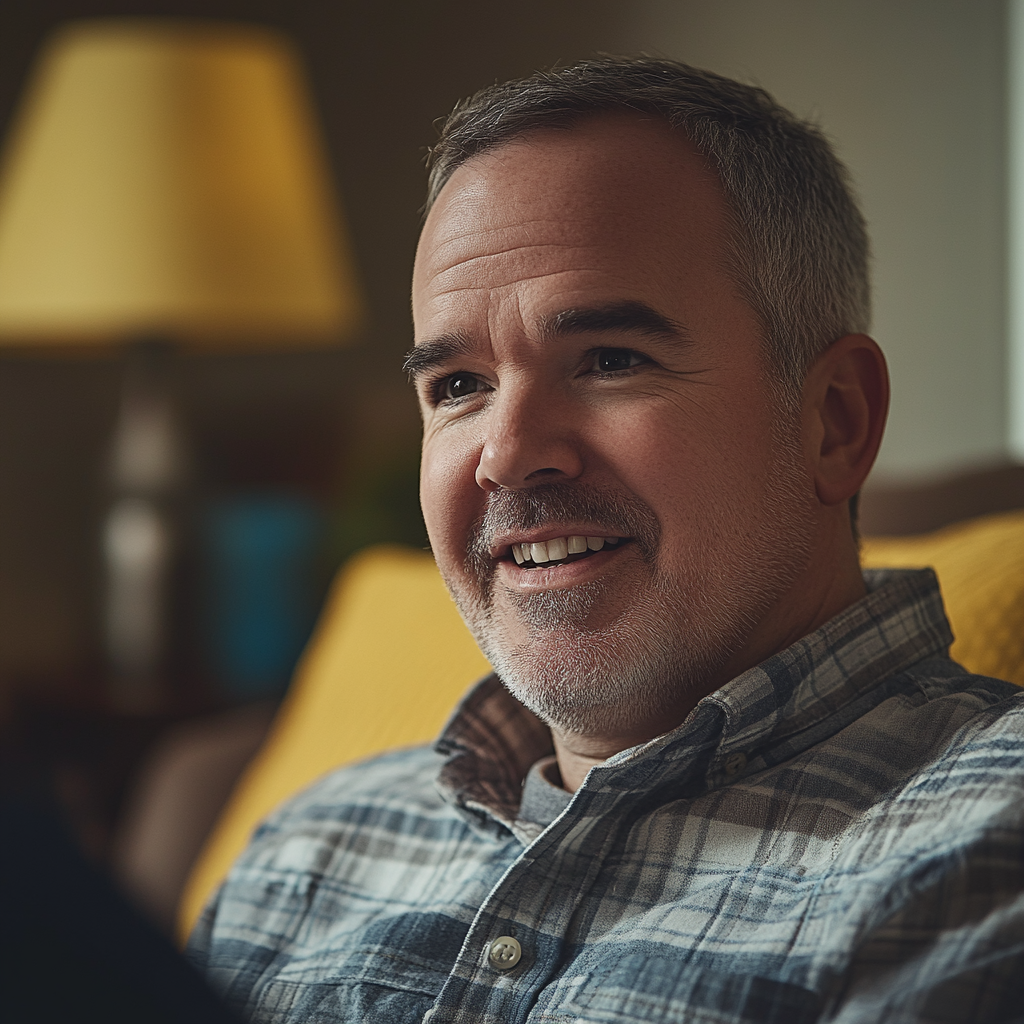 A middle-aged man smiles while talking to someone | Source: Midjourney