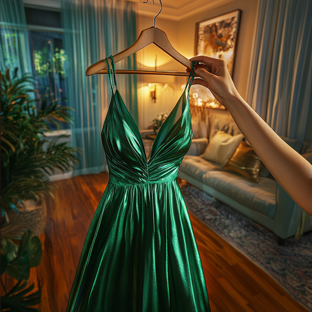 Une personne tenant une robe de soirée | Source : Midjourney