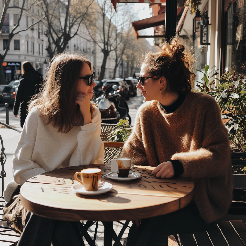 Two women in a cafe | Source: Midjourney