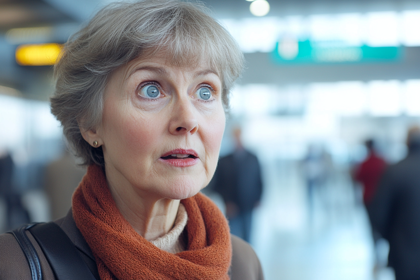 Une femme parle alors qu'elle se tient debout dans un aéroport | Source : Midjourney