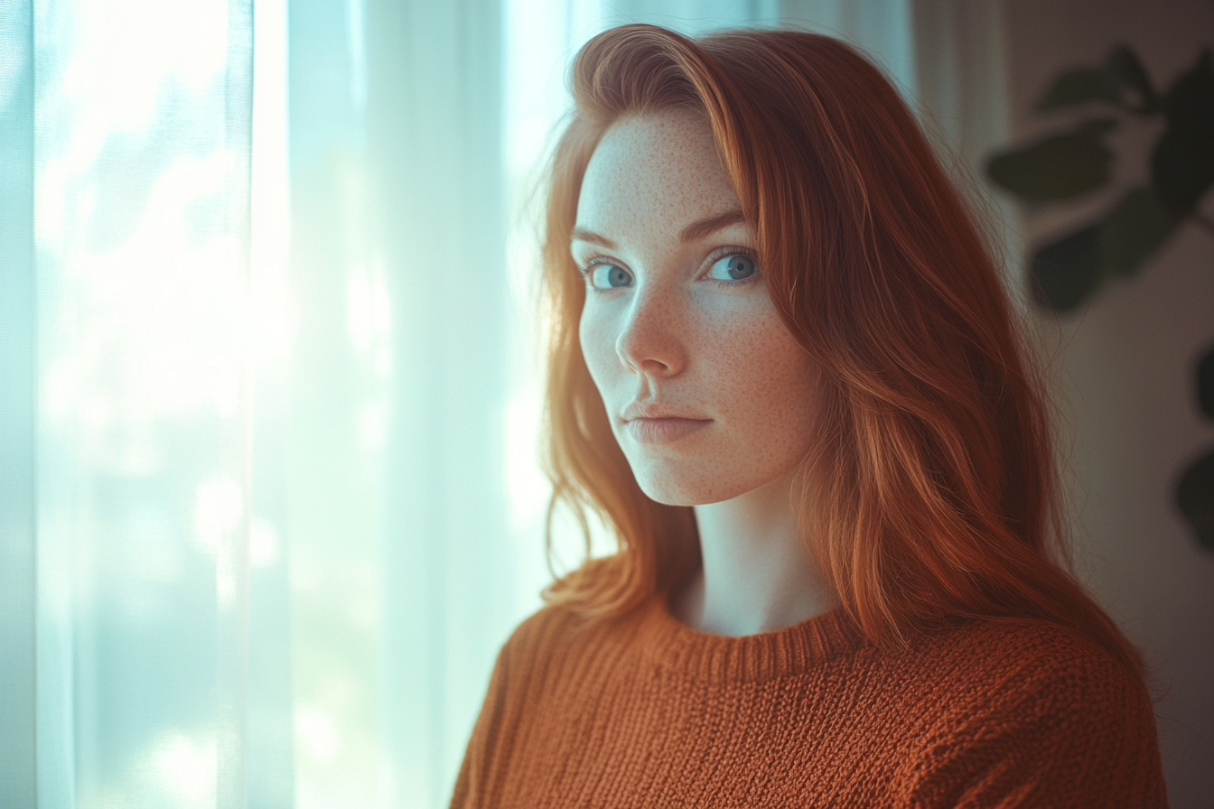 A woman standing by a window | Source: Midjourney