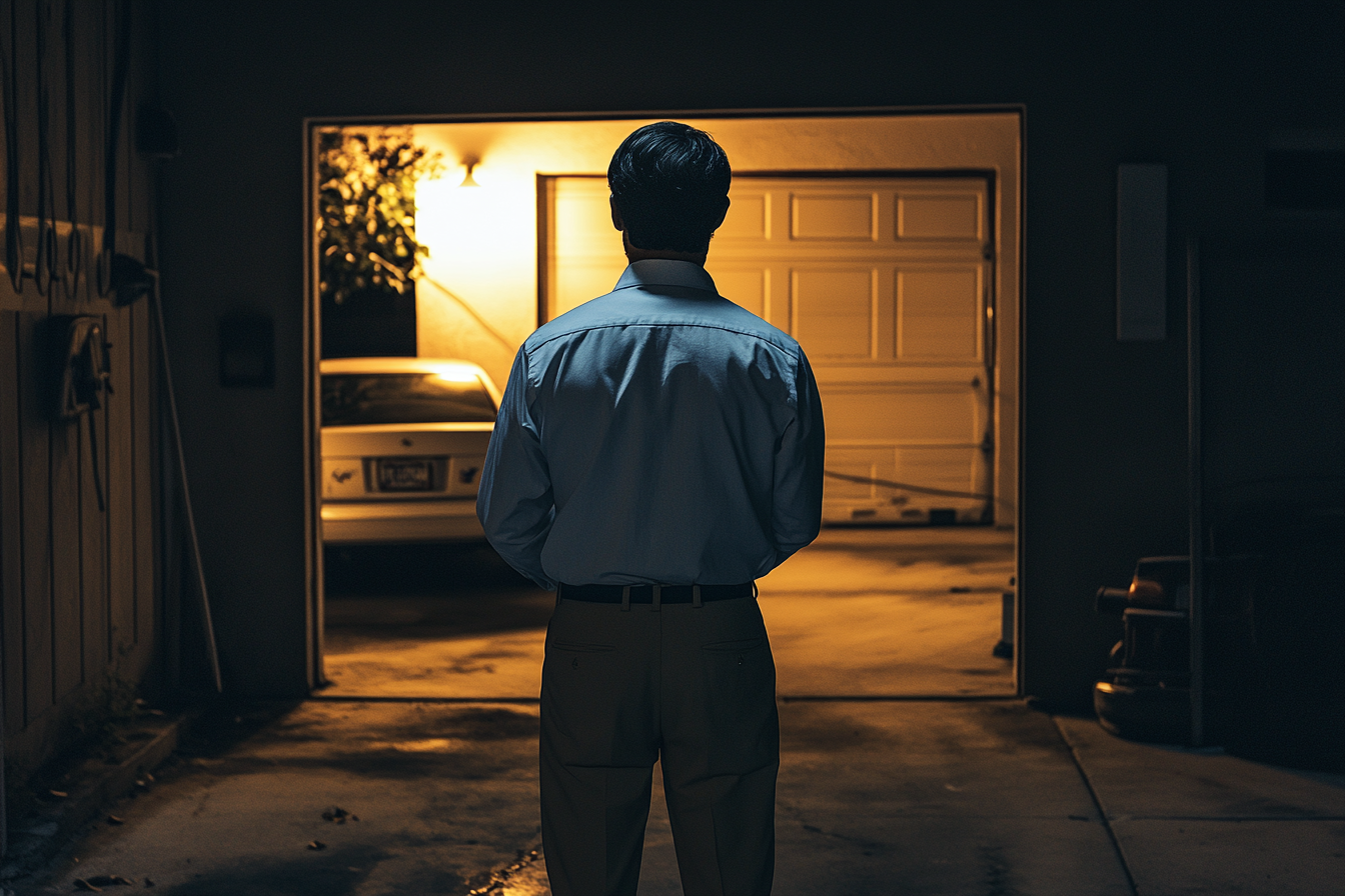 Un homme debout dans son garage | Source : Midjourney
