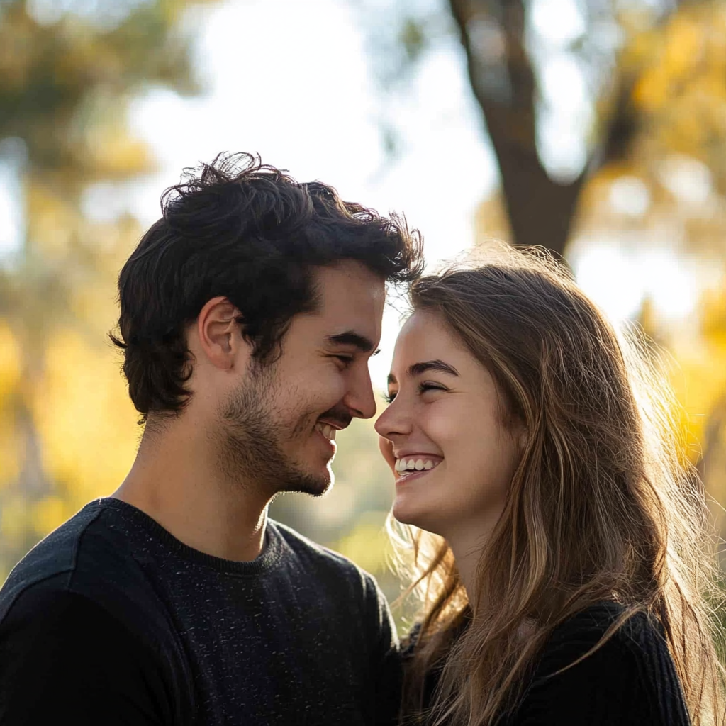 Un jeune couple heureux dans un parc | Source : Midjourney