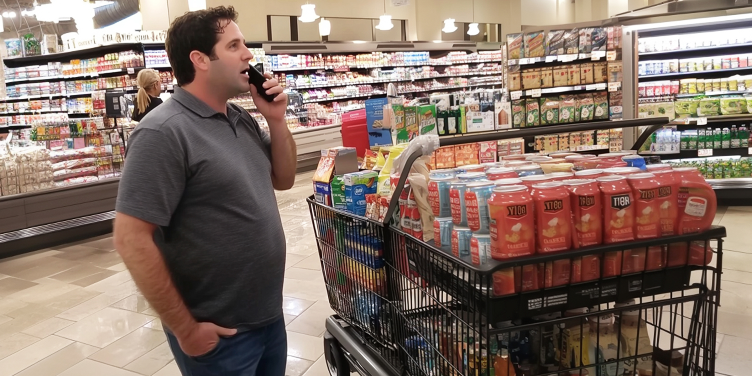 Un homme qui parle au téléphone au supermarché | Source : Amomama