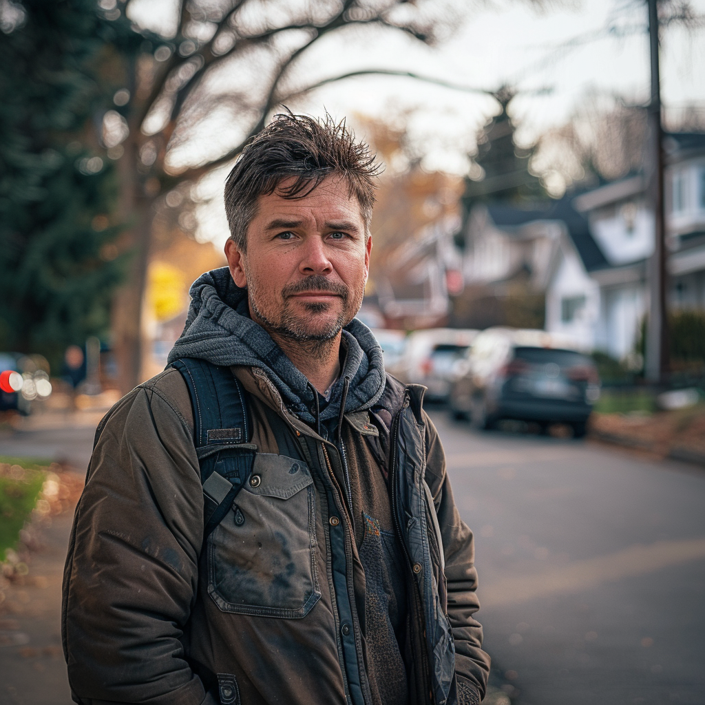 Un homme de droit debout dans un quartier | Source : Midjourney