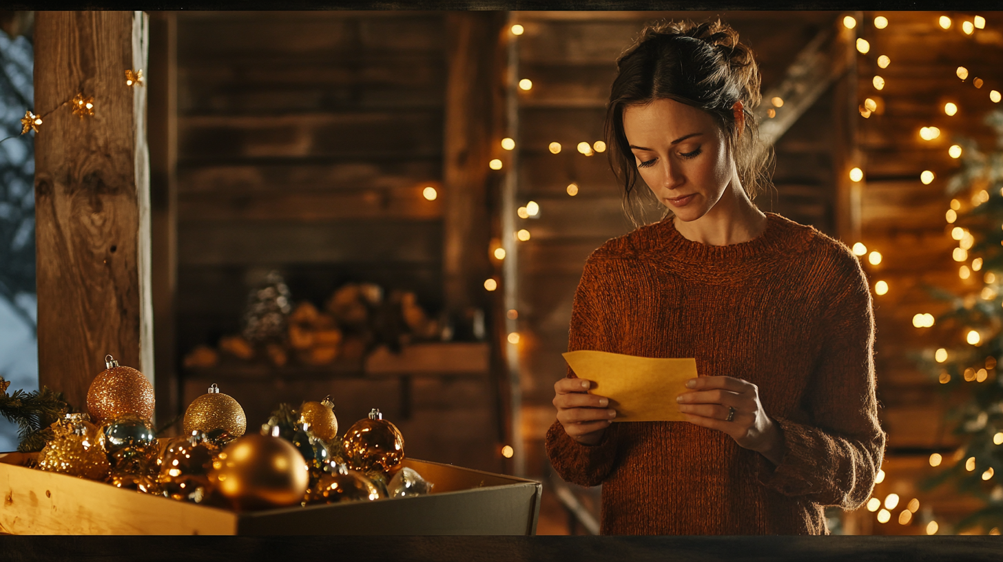 Femme lisant une lettre dans une maison décorée pour Noël | Source : Midjourney