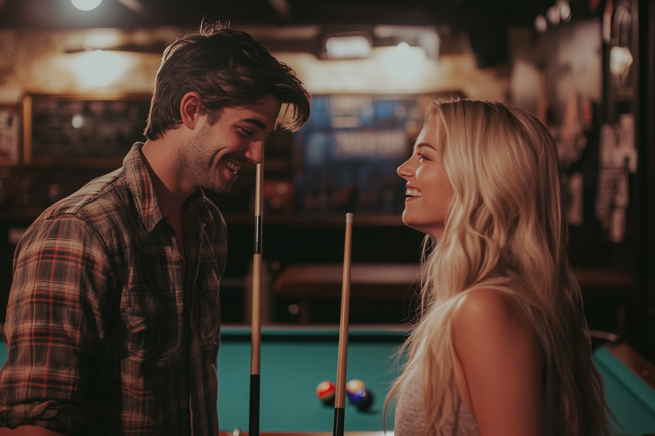 Deux personnes debout à côté d'une table de billard | Source : Midjourney